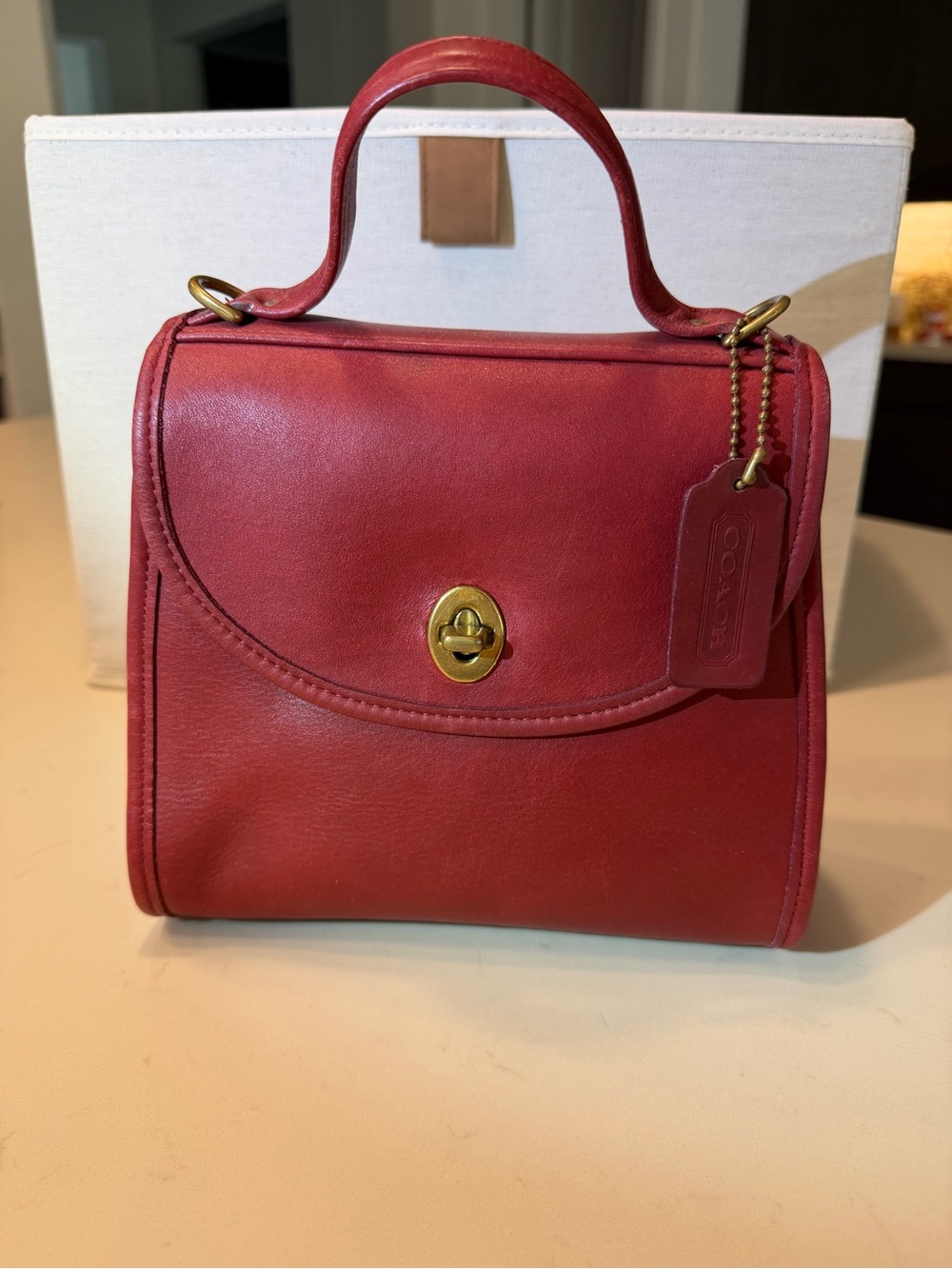 Coach Red Leather Top-Handle Satchel with Gold Hardware